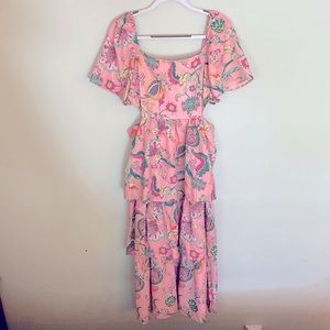 SundayUp pink floral tiered dress size Large NWT